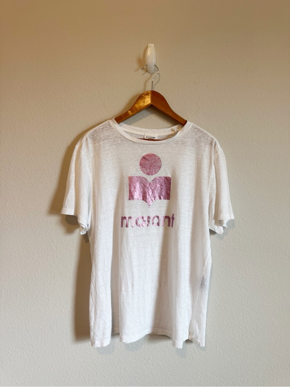 Isabel Marant Etoile Zewel Linen Foil Logo Short Sleeve Tee Size Large
